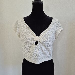Soulmates Cream Lace Tie-Front Crop Top